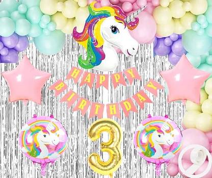 Prihit 3rd Unicorn theme birthday decoration items for Girls Boys kids baby girl