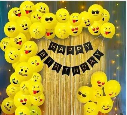 PARTY MIDLINKERZ Solid Emoji Balloons Banner Fringe Curtain Birthday Decoration Kit Items Set Combo Balloon