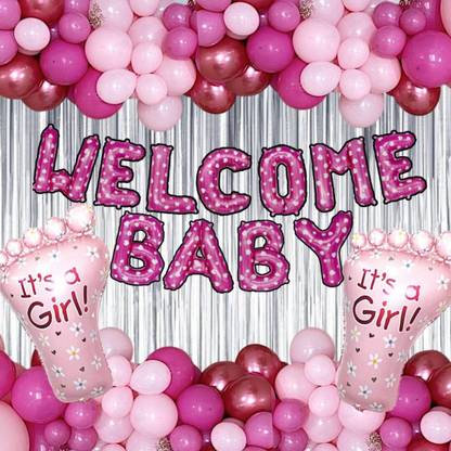 groovywings Solid New Born Baby Welcome Decorations for Girls - Pink Welcome Home Baby Decorations Balloon