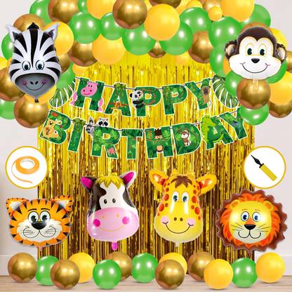 ZYOZI Solid Jungle Safari Happy Birthday Decoration Kids,Animal Birthday Party Decoration Balloon