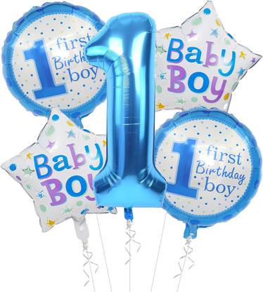 Rozi Decoration Printed 1st Birthday Boy Foil Balloon Set(Pack of 5-Blue) Balloon