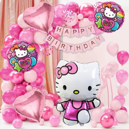 PopTheParty Printed Hello Kitty Theme Combo kit Pack for Birthday Party Decorations Balloon Bouquet