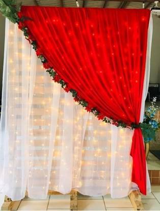 FLIPZONE Solid 7pcs Elegant Red & White Sheer Backdrop Net Cloth LED Lights for a Festive Balloon