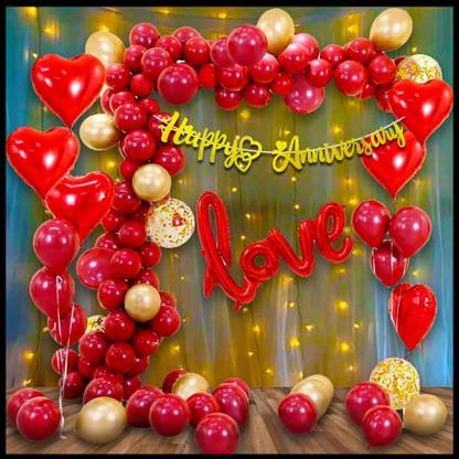 BUC Solid Anniversary Decoration Items Pack 62 Anniversary Balloon Decoration Husband Wife Balloon