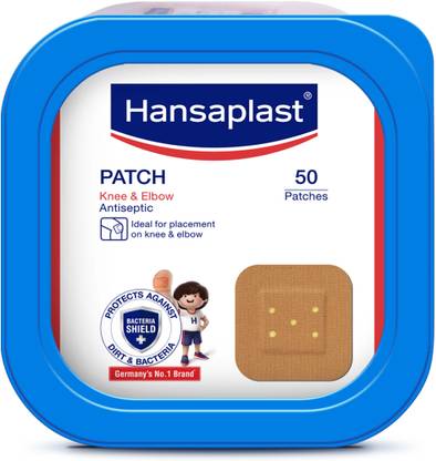 HANSAPLAST Antiseptic Patch Bandage | 50 Strips | Square Shape |Perfect for wounds on elbow Adhesive Band Aid