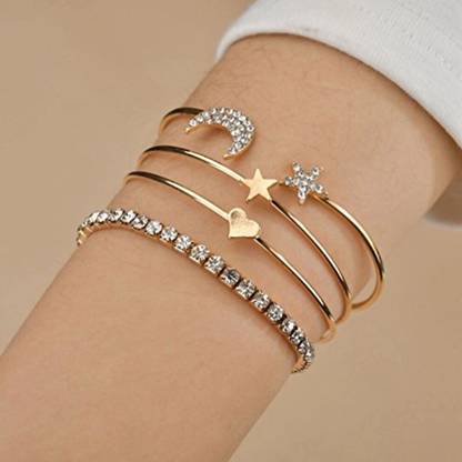 TheVineGirl Alloy Cubic Zirconia Gold-plated Bracelet Set