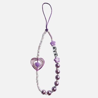 DearME Love Yourself BTS Beaded and Purple Heart Handmade Lanyard for BTS Army Phone Charm