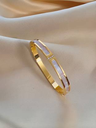 MYKI Stainless Steel Cubic Zirconia Gold-plated Kada