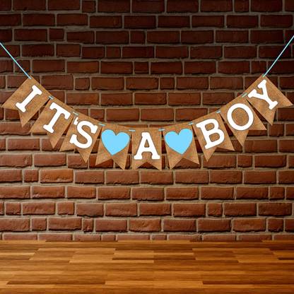 Wobbox Baby Shower Bunting Banner Color Brown and Blue Its A Boy , Banner