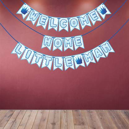 Wobbox Baby Shower Welcome Home Little Man Bunting Banner, Baby Shower Decoration Item Banner
