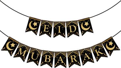 ZYOZI Eid Mubarak Banner, Eid Mubarak Decorations for Home, Mubarak Bunting Banner Banner