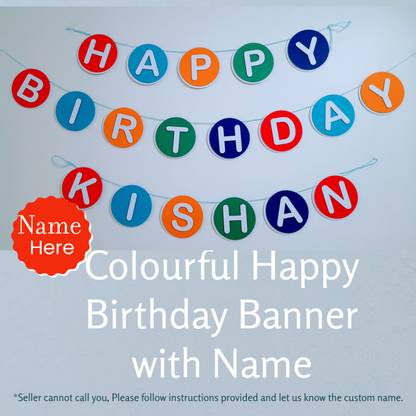 Partybus Colourful Happy Birthday Banner with name | Custom Name Birthday Banner