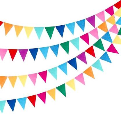 PopTheParty Paper Triangle Flag , Silver, (3 Pack)-36pcs Triangles Flags,3pcs String Pennant Banner