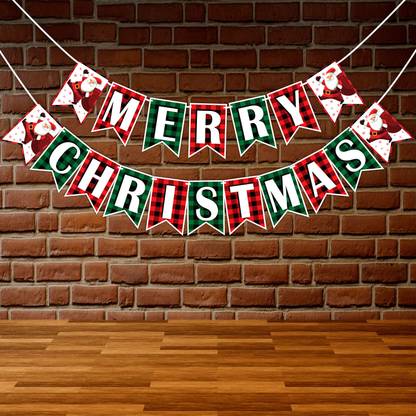 Wobbox Merry Christmas Santa Bunting Banner, Red & White, Christmas Decoration Banner