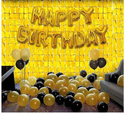 SHIVANSH CREATION Happy Birthday Golden Foil Letter Balloons 32 Piece, Black, Golden Banner