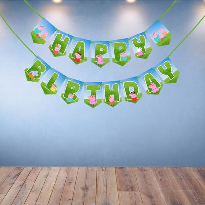 Wobbox Happy Birthday Bunting Banner (Peppa Pig Theme) Birthday Party Decoration Item, Banner