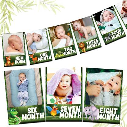 Wobbox Photo Banner Jungle Theme 1 to 12 Month, Photo Banner for First Birthday Banner