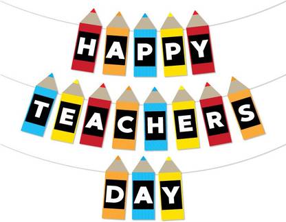 Rozi Decoration Pencil Shape Happy Teachers' Day Banner For Classroom, Office, School Decoration Banner