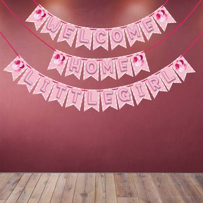 Wobbox Baby Shower Welcome Home Little Girl Bunting Banner, Baby Shower Decoration Item Banner