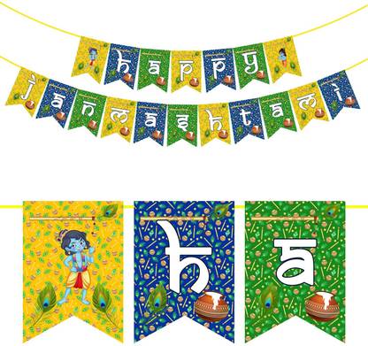 Party Propz Multicolor Happy Janmashtami Banner - Krishna Janmashtami Decoration Items Banner