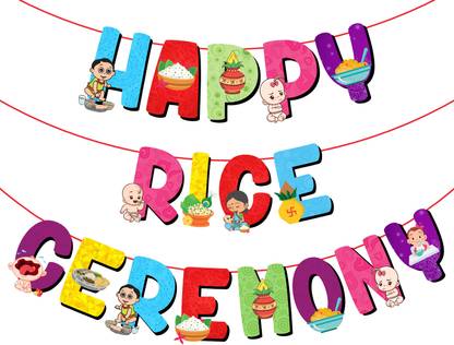 ZYOZI Happy Rice Ceremony Banner,Annaprashan Decoration Items,Rice Ceremony Decoration Banner