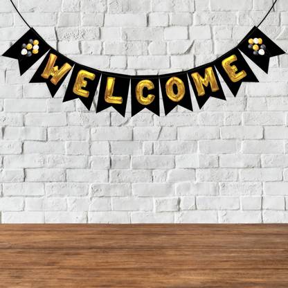 Wobbox Black & Golden Balloon Text Welcome Bunting Banner Banner