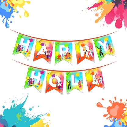 1iAM Happy Holi/ Multicolor Design Holi Banner for Holi Celebration/ Party Decoration Banner
