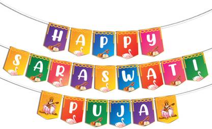 Festiko Happy Saraswati Puja Banner, Saraswati puja decoration items Banner