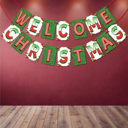 Wobbox Welcome Christmas Bunting Banner(Red & Green), Christmas Decorations Items Banner
