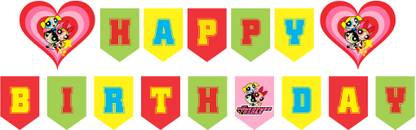 ELEVYN PowerPuff Girls Theme Happy Birthday Banner Banner