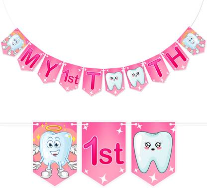 Wobbox My First Tooth Banner, First Tooth Banner, My First Tooth Decoration -Pink Banner