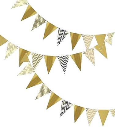 PopTheParty Paper Triangle Flag , Blue, (3 Pack)-36pcs Triangles Flags,3pcs Strings Pennant Banner