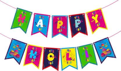 ZYOZI Happy Holi Banners Indian Festival Colorful Bunting, Festival of Colors Banner