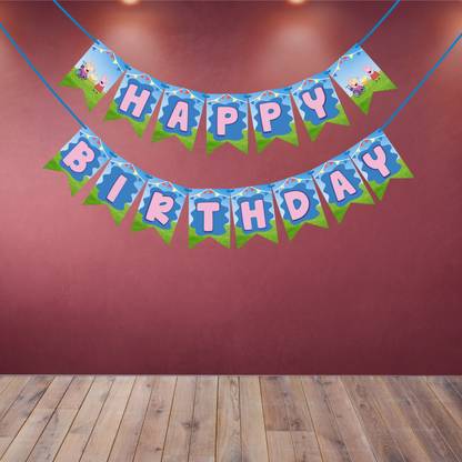 Wobbox Happy Birthday Bunting Banner (Peppa Pig Theme) Birthday Party Decoration Item, Banner