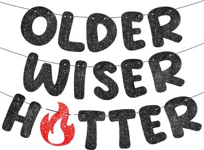 ITSYYBOO Older Wiser Hotter Glitter Banner Funny Birthday Banner for Women 30th 40th 50th Banner