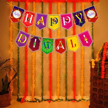 ZYOZI MultiColor Happy Diwali Paper Banner | Diwali Decorations Bunting Banner Banner