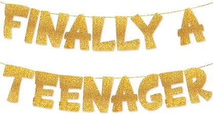 XAMILE 13th Birthday Decorations – Finally A Teenager Glitter Banner | Banner
