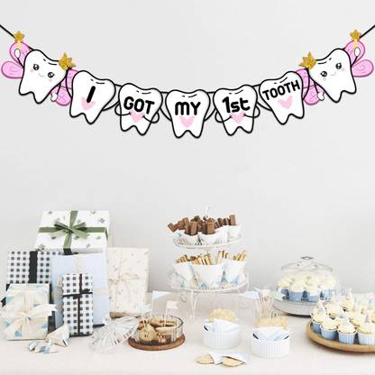 ZYOZI I Got My First Tooth Banner,I Got My 1st Tooth Bunting Banner (1 Set) Banner