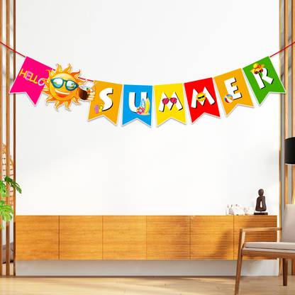 ZYOZI Hello Summer Banner with Sunshine Signs Summer Bunting Banner Banner