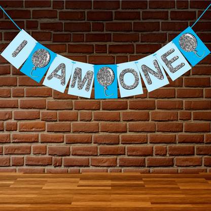 Wobbox First Birthday Party Bunting Banner (I Am One) Blue, Party Decoration Set of One Banner