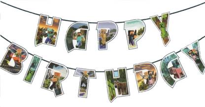 viaancollection MINECRAFT BIRTHDAY BANNER FOR THEME PARTY, DECORATION Banner