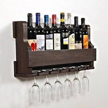 FLIPWOOD Wooden Bar Cabinet with Glass Holder for Home Office Cafe Use Solid Wood Bar Cabinet