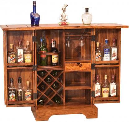 Craftvelly Traditional Mini Diamond Design Bar Solid Wood Bar Cabinet