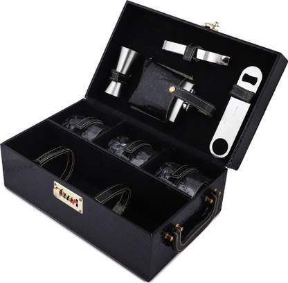 AYESHA KRAFTS Black compact Mini Whiskey Bar Travel Kit Bar Set