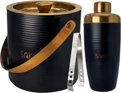Saki Matte Ripple Stainless Steel Ice Bucket & Cocktail Shaker Combo 1 - Piece Bar Set