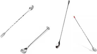 Dynore Stainless Steel Bar spoon- Bar spoon, Fork, Crusher, Teardrop- Set of 4 4 - Piece Bar Set