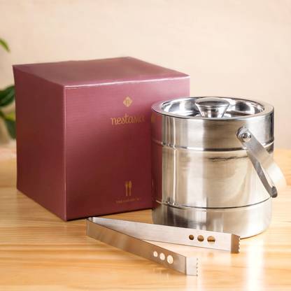 Nestasia Chrome Ice Bucket With Lid And Ice Tongs 2 - Piece Bar Set