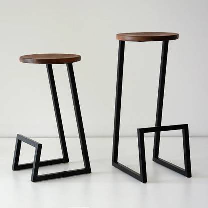 NG Decor Black Wood Bar Stools (Set of 2) Backless with Metal Legs Metal Bar Stool