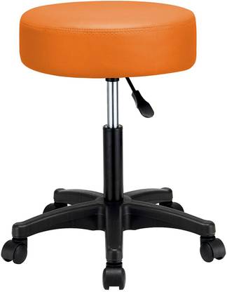 Deal Dhamaal Height Adjustable Black Rolling Stools With Wheels In Oramge Color Leatherette Bar Chair