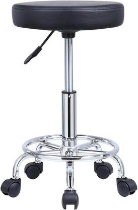 CRAFTSPEN Leather Round Rolling Stool 18.7to24.4inch Height Adjustment Office Stools Metal Bar Stool